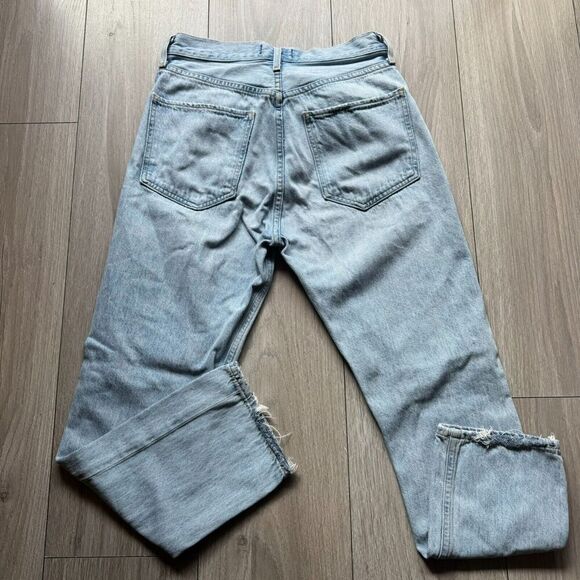 Agolde Jeans Adult 26 Blue Denim Riley High Rise Straight Crop Faded Distressed - Picture 12 of 14